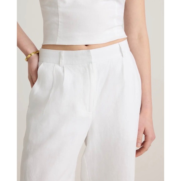 NWT Quince Womens 100% European Linen Pleated Trouser White Size 2 Wide Leg - Picture 2 of 6